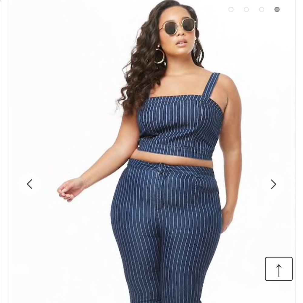 Forever 21+ Striped Denim Cropped Cami Top 1x